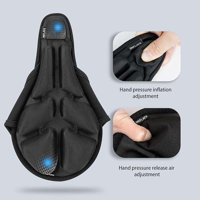 JFT Inflatable Bike Seat Cushion - Soft Air Cushion Bicycle Seat Cover with Adjustable Pressure - Extra Padding for Comfortable Rides - Ideal for Mountain, Sports & Stationary Bikes (Black)