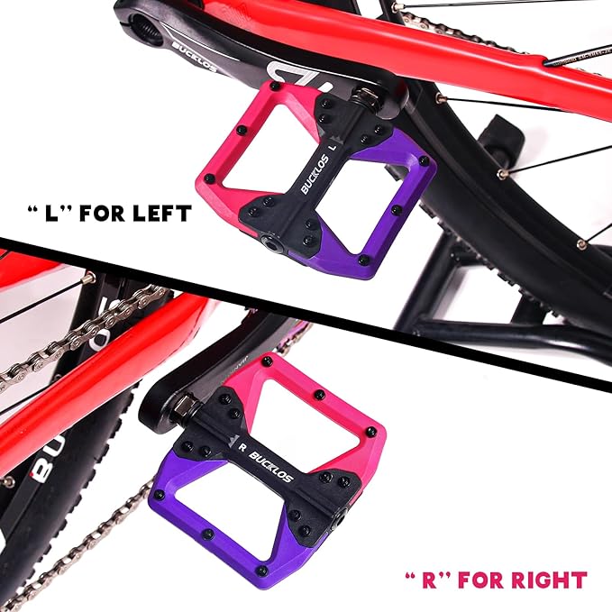 BUCKLOS MTB Flat Pedals Mountain Bike Pedals, 3 Bearings CNC Adult Road Bike Pedals, Bicycle Platform Aluminum Alloy Non-Slip Pedal for Gravel Bike/BMX 9/16"(Black)