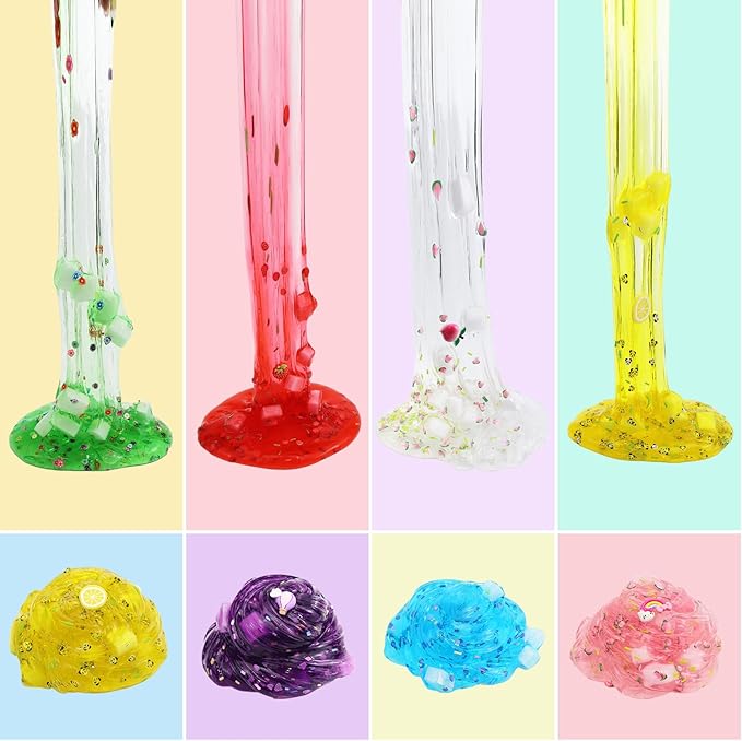 Jelly Cube Clear Slime Kit 8 Pack for Kids, Crunchy Slime, Stress Relief Toy, Party Favors for Girl Boys 6 7 8 9 10 11 12