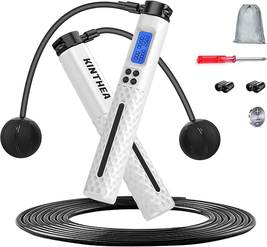 KINTHEA 2 in 1 Smart Jump Rope with Counter and LED Display, Cordless Jumping Rope with Counter for Women, Men, All Age, Adjustable Skipping Rope for Cardio Fitness in Limited Home Space & Outdoor