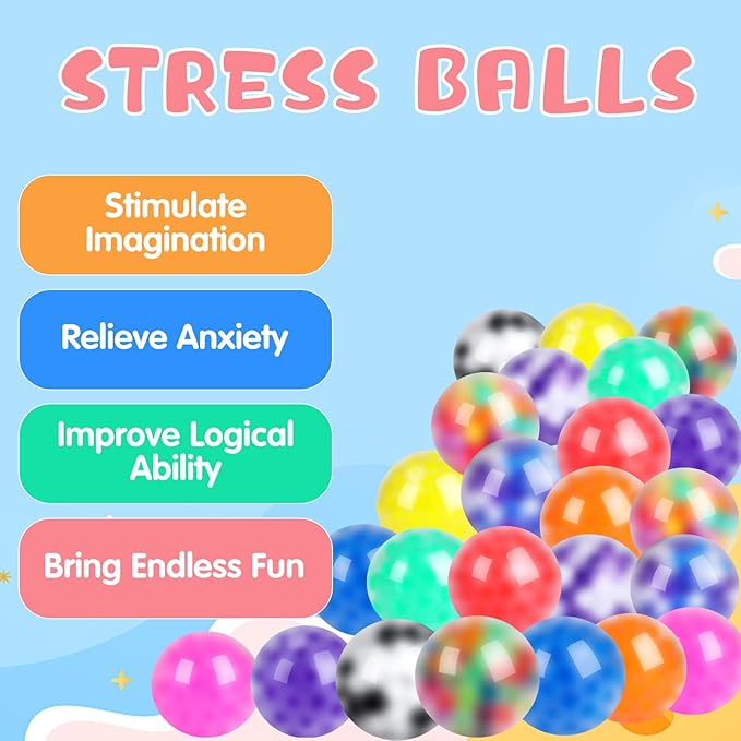 24Pack Stress Balls, Squishy Ball, Squishy Squeeze Balls Bulk Fidget for Adults, Stress Relief Balls, Party Favors, Birthday Gift, Goodie Bag Stuffers