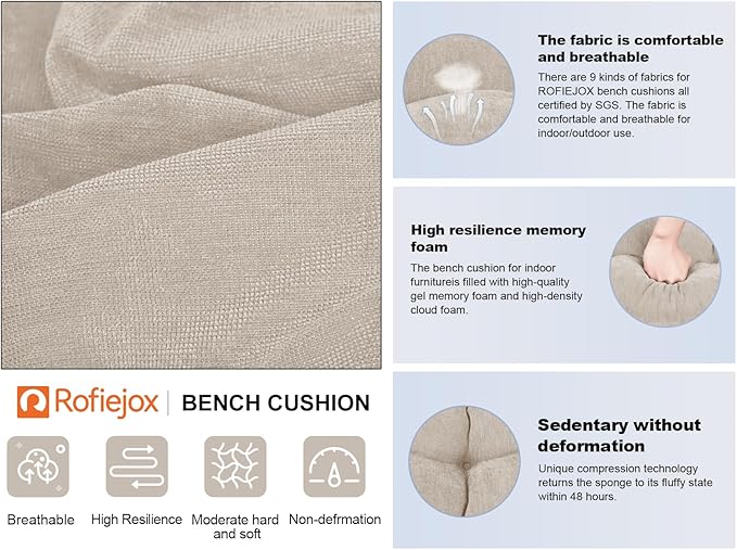 Bench Cushion 36 Inch - Chenille, High-Density Memory Foam, Non-Slip Bottom, Soft Durable Indoor Tufted Long Seat Cushion for Window Garden Furniture (Oyster White, 36x14x4 Inch)