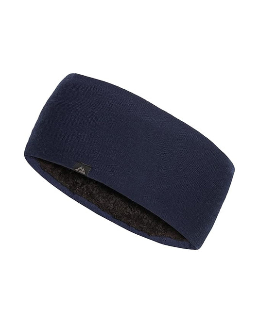DANISH ENDURANCE Merino Wool Headband, with Thermal Inner Fleece, for Men and Women, Unisex, 1 or 2-pack, Dark Navy, XS/S