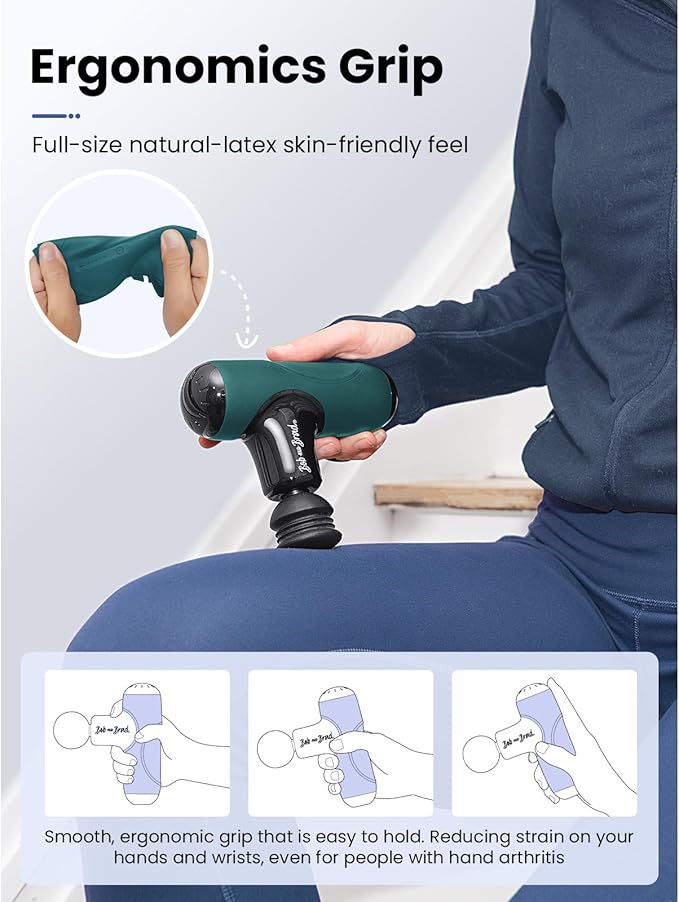 BOB AND BRAD Q2 Mini Massage Gun, Pocket-Sized Deep Tissue Massager Gun, Portable Percussion Muscle Massager Gun, Ultra Small & Quiet Muscle Massage Gun with Carry Case -Green