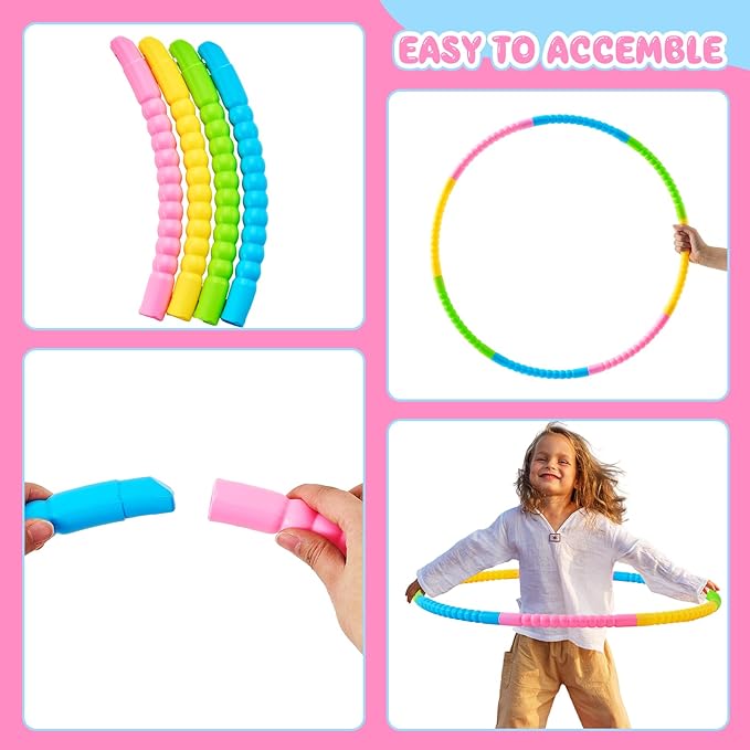 8 Pcs Toy Hoop and Jump Rope Set for Kids Include 4 Skipping Rope and 4 Detachable Weight Size Hoop Gymnastic Fitness Exercise Gift Equipment