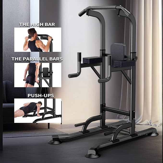 Power Tower Adjustable Height Pull Up & Dip Station Multi-Function Home Strength Training Fitness Workout Station for Home Gym