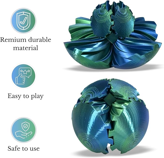 Gear Ball, 3D Printed Gear Ball, Gear Sphere Fidget Toy Stress Relief Toy for ADHD, Anxiety Relaxing Toy for Adults at Work/Study/Travel (Bluegreen, TwistedLine)