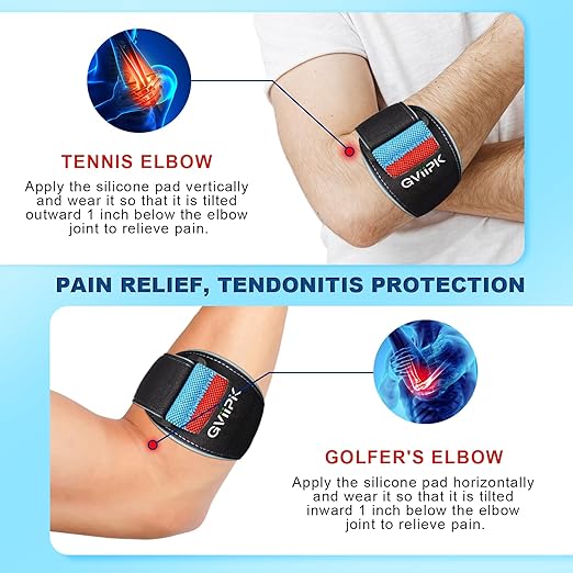 Upgraded Tennis Elbow Brace for Men Women, Adjustable Golfers Elbow Support Strap Band for Tendonitis, Forearm Brace with Pressure Warning Design, Compression Pad for Forearm Tendon Pain Relief