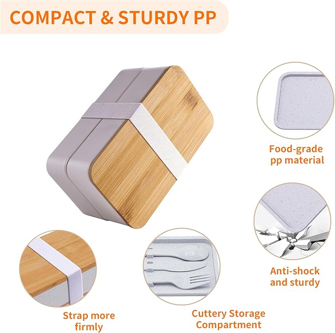 Bento Box Adult Lunch Box with lunch bag, Japanese Stackable Lunch Box Containers for Adult, Bento lunch Box with Dividers Grey