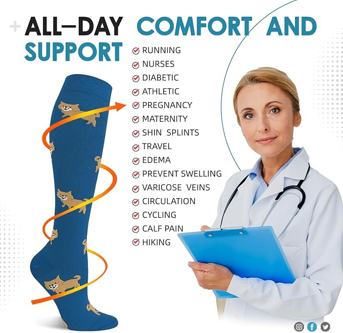 Graduated Compression Socks for Women&Men 20-30mmhg Knee High Socks Travel Hiking Running Stocking