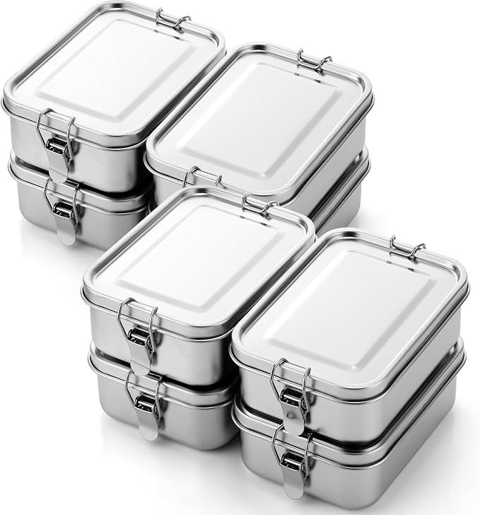 Umigy 8 Pcs Stainless Steel Food Containers Metal Bento Lunch Box Stainless Steel Food Storage Containers, Lockable Clips to Leak Proof, Reusable Dishwasher Snack Boxes for Work, Picnic (850ml)