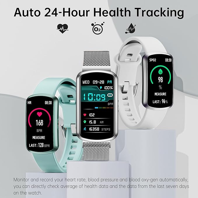 Health Fitness Tracker with 24/7 Heart Rate, Smart Watch with Blood Pressure and Blood Oxygen Monitor, Bulit-in 120+ Sport Mode, Sleep Tracking Waterproof Activity Tracker for Women Men (Silver)
