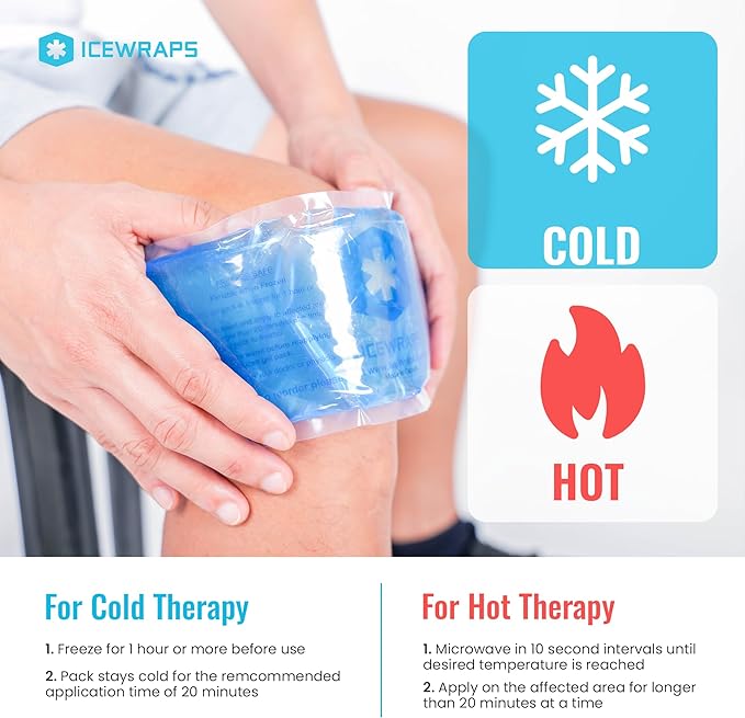 ICEWRAPS 5x7 Ice Packs for Injuries Reusable | Hot Cold Gel Pack for Injuries, Pain Relief, and Migraines | Soft Ice Pack for Arm, Leg, and Back Brace | Flexible Gel Compress Ice Packs | Pack of 4