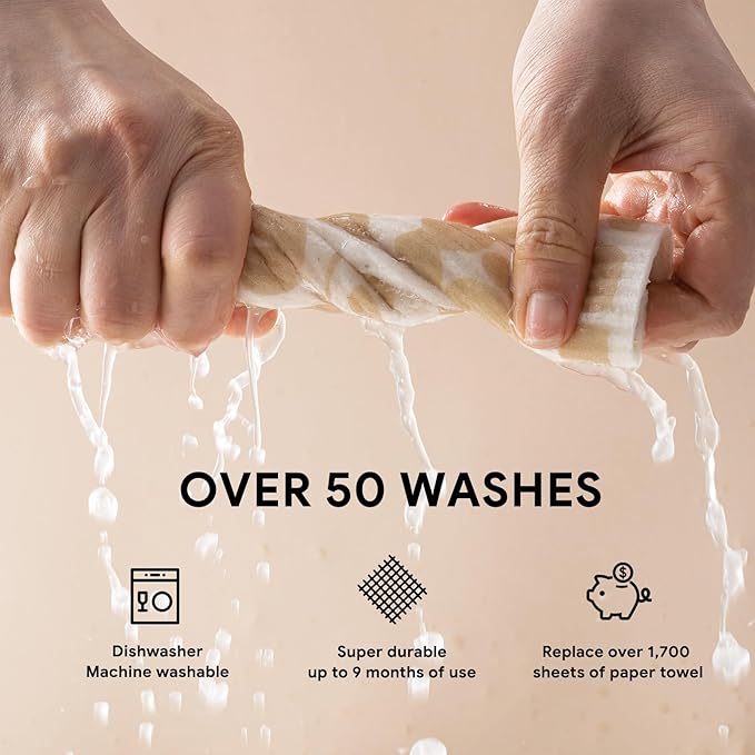 RECYCO Swedish Dishcloths for Kitchen | 6 Pack Wave Washable Dish Rags | Cellulose Reusable Cleaning Paper Towels | Absorbent Counter Dish Cloth Sponge Kitchen Wipes, 8" L x 7" W