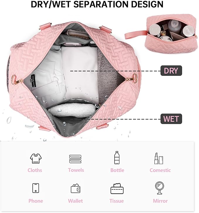 Duffle Bag for Travel, Weekender Bag with Shoe Compartment, Carry On Overnight Bag for Women with Toiletry Bag, Gym Bag with Wet Pocket, Hospital Bags for Labor and Delivery Beige