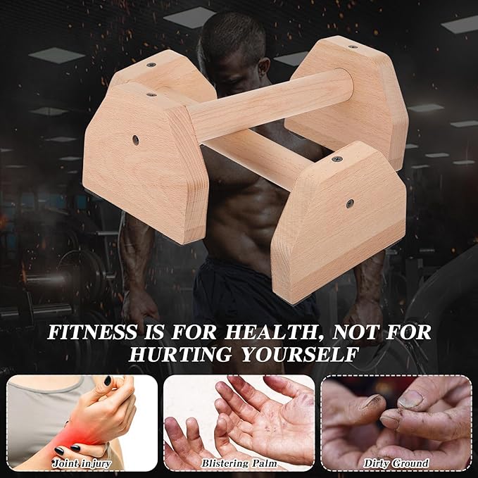 2 Pcs Push-up Stand, Wood Pushup Bars Non-Slip Base Exercise Home Workout Equipment, 26 CM Wooden Parallettes Handle Stands Grip for Men and Women Strength Training, Planks Calisthenics