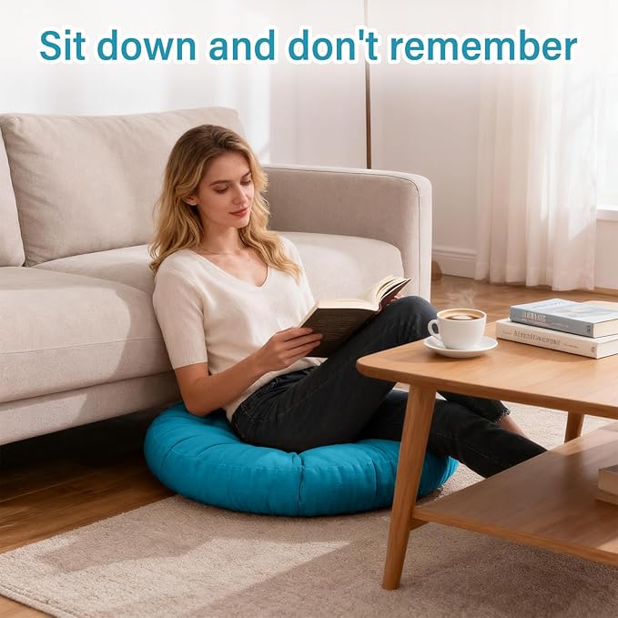 Tiita Floor Pillow Blue Cushion Round Seat Cushion Outdoor Floor Pad Meditation Cushion for Yoga Living Room Sofa Balcony, 22x22 Inch (Blue)