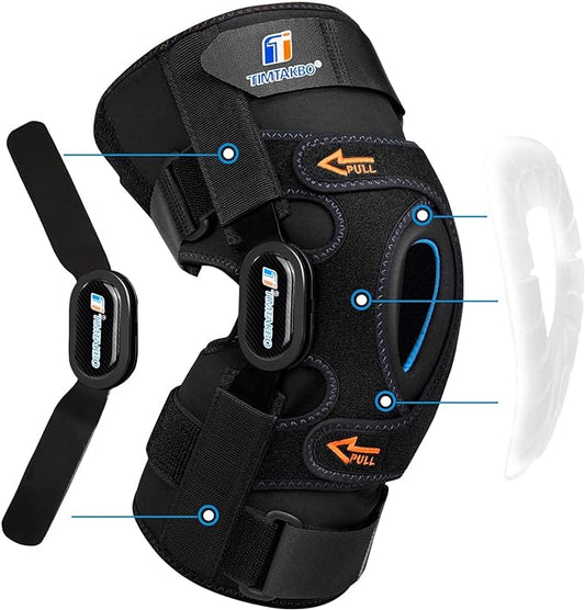 T TIMTAKBO Hinged Knee Brace,GEL Patella Support with Removable Dual Side Stabilizers,Knee Support for Meniscus Tear,Relieves ACL,Arthritis (S fit Upper 14-18"/Lower 12-14")