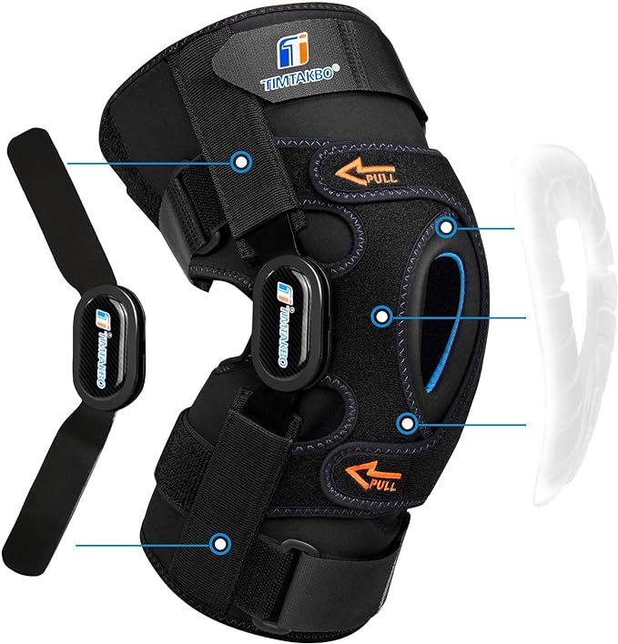 T TIMTAKBO Hinged Knee Brace,GEl Patella Support with Removable Dual Side Stabilizers,Knee Support for Meniscus Tear,Relieves ACL,Arthritis(L fit Upper 19-23"/Lower 16-20")