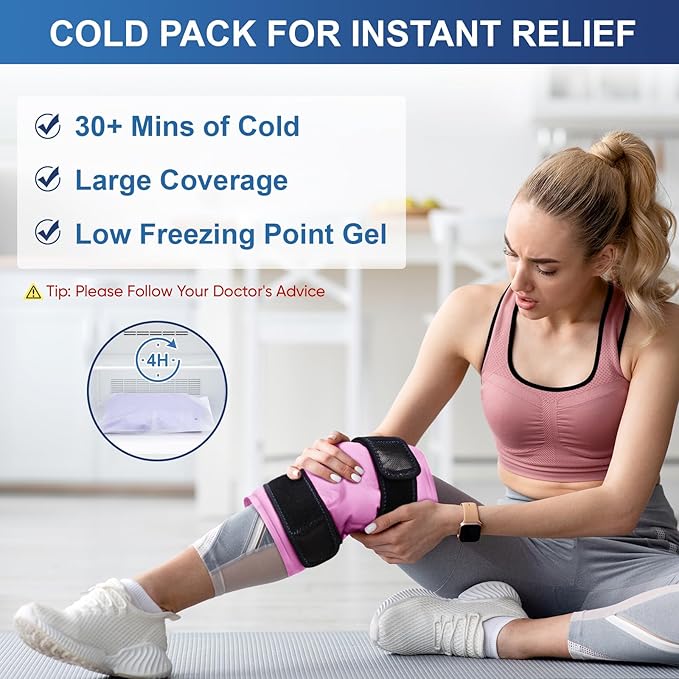 APEXUP Ice Pack for Knee Pain Relief, Large Reusable Wrap After Surgery, Flexible Gel Cold Pack for Injuries, Pain Relief for Back, Shoulder, Elbow, Ankle and Leg (Pink, XXL, 2PK)