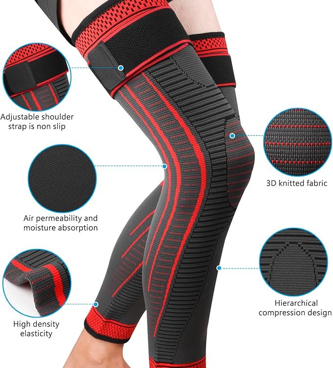 Full Leg Compression Sleeves 2 Pack Long Knee Support for Men and Women for ACJ, Meniscus Tear, Arthritis