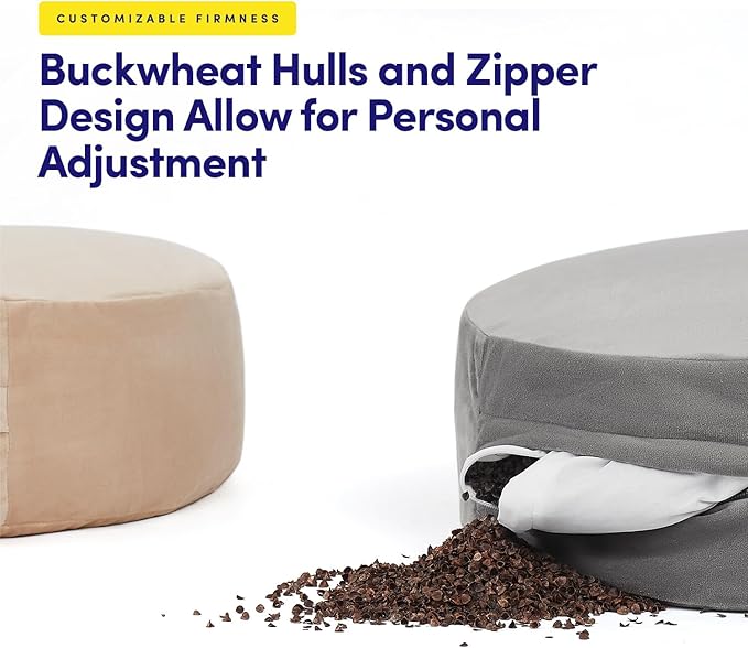 Meditation Cushion Bolster Pillow for Restorative Yoga โ Supportive Cushion for Meditation, Pilates, and Relaxation โ Filled with Buckwheat Hulls - Removable Cover