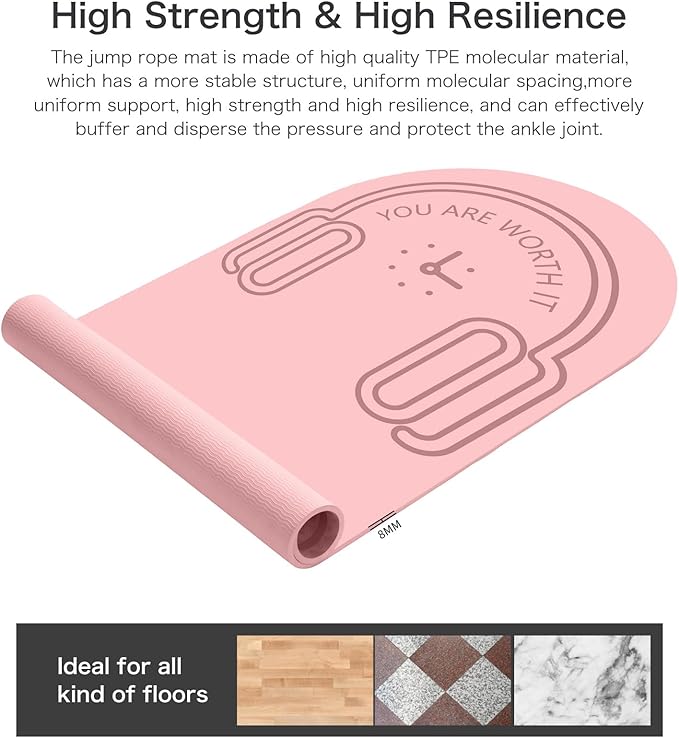 8/20/30mm Jump Rope Mat Fitness Exercise Mat Durable, Non-Slip, Workout Mats with Jump Rope & Carrying Bag for Home Gym Flooring (55"x 24")