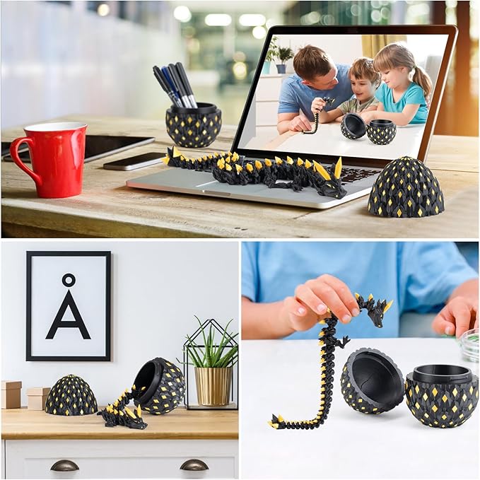3D Printed Dragon Egg with Articulated Dragon Inside - Mystery Dragon Egg Fidget Toy, Sensory Desk Pet for Stress Relief, Stocking & Easter Basket Stuffers, Gift for Kids Ages 4+, Teens & Collectors
