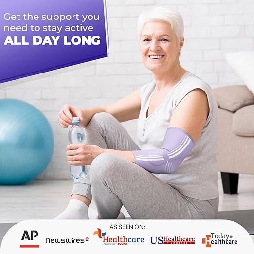 DR. BRACE® Elite Elbow Brace Support, Breathable Elbow Compression Sleeve with Gel Pad for Golfer's, Tennis Elbow & Tendonitis Treatment & Pain Relief 2024 (Purple-White, Large)