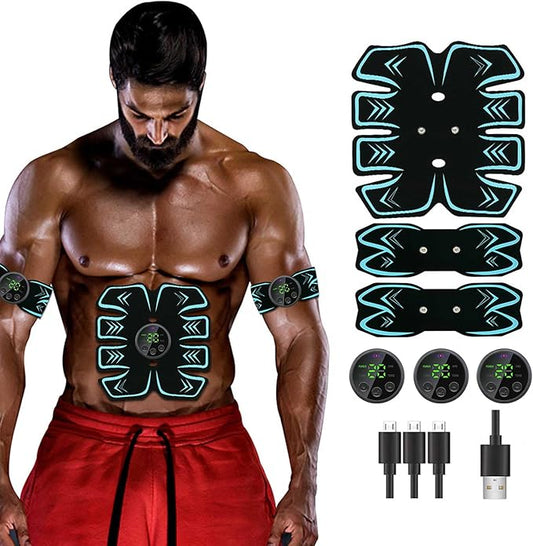 Electronic Muscle Stimulator, Abs Stimulator, USB Rechargeable Portable Fitness Workout Equipment with 12pcs Free Gel Pads for Men Woman, The Latest Model 10 Modes, 39 Levels of Intensity