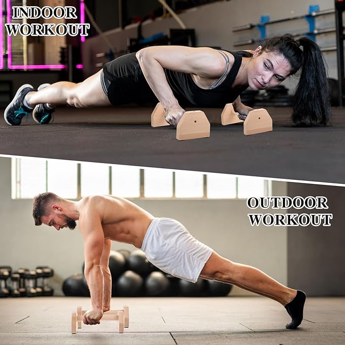 2 Pcs Push-up Stand, Wood Pushup Bars Non-Slip Base Exercise Home Workout Equipment, 26 CM Wooden Parallettes Handle Stands Grip for Men and Women Strength Training, Planks Calisthenics