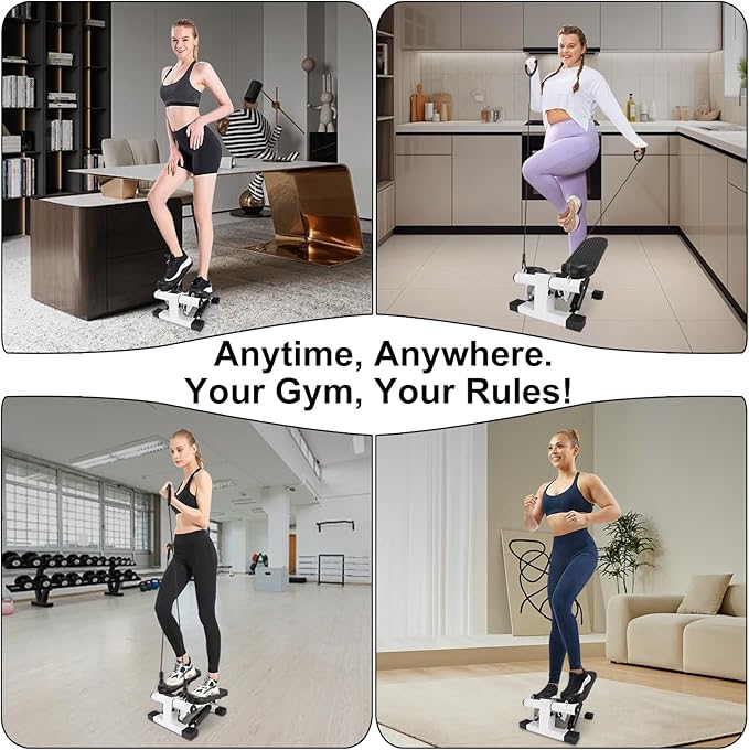 Mini Stepper for Home Exercise, Portable Stair Stepper with LCD Monitor and Resistance Bands, 260lbs Weight Capacity, Twist Stepper for Full Body Workout