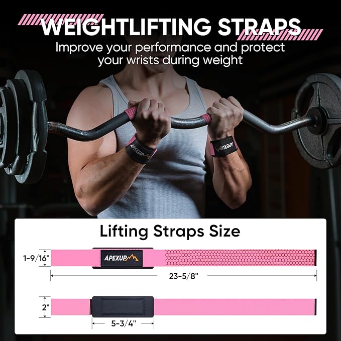 APEXUP Weight Lifting Straps for Weightlifting, Lifting Wrist Straps Gym, Deadlift Strap, Anti Slip Silicone Weightlifting Strap Men Women Powerlifting, Strength Training