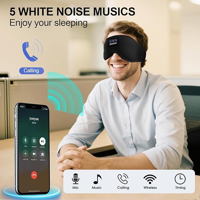 Sleep Headphones, Sleep Mask Bluetooth Wireless Music Eye Mask, Sleeping Mask for Side Sleepers Sleep Mask with 3D Bluetooth Headphones Ultra-Thin Stereo Speakers Perfect for Sleeping (Black)