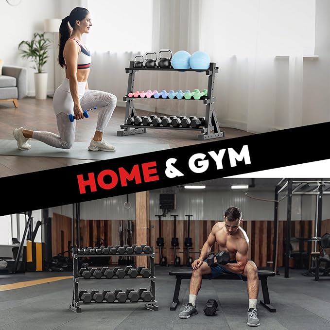 Papababe Dumbbell Rack for Home Gym, 3-Tier Weight Rack 1000lbs Capacity Dumbbell Storage Rack, Heavy Duty Weight Storage Organizer for Dumbbells and Kettlebells