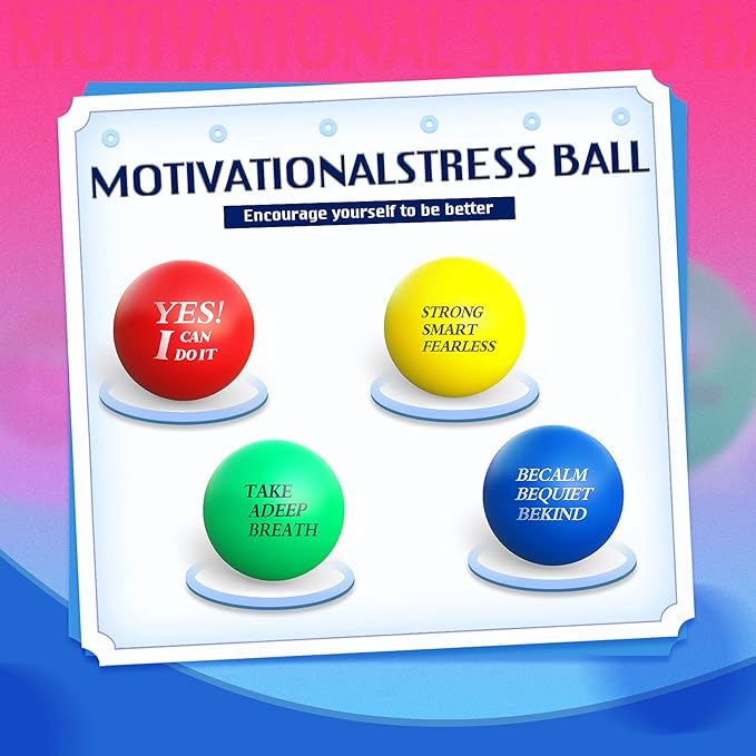 Sotiff 100 Pieces Motivational Stress Balls Colorful Foam Inspirational Relief Quotes Stress Balls Pack Employee Appreciation Gift for Relief Encouraging(Four Colors)