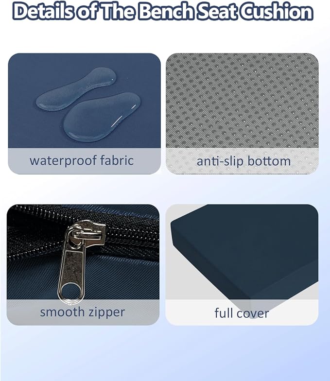 48x18x3“ Outdoor Bench Cushion, Strengthen Waterproof Seat Cushions, High-Density Bench Pad with Anti-Slip Bottom, Outdoor Cushion for Patio Garden Swing Furniture (Midnight Blue)
