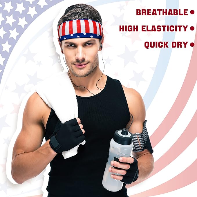 9 pcs Sweatbands for Men Workout Sport Headbands for Men Camo Headband Sweat Absorbing Headband Wide Sweatband for Head Basketball Football Cycling Running Yoga, 4.7 x 9.8 Inch