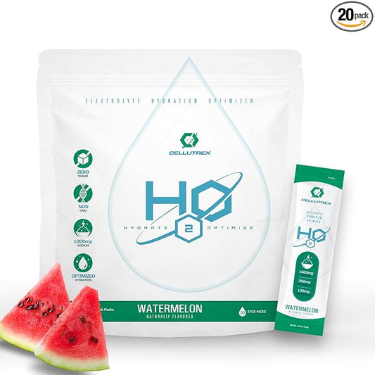 Cellutrex® H2O Electrolytes – Electrolyte Powder Drink Mix, Zero Sugar, Natural Salt Hydration Packets for Recovery and Wellness, Watermelon, 20 Sticks