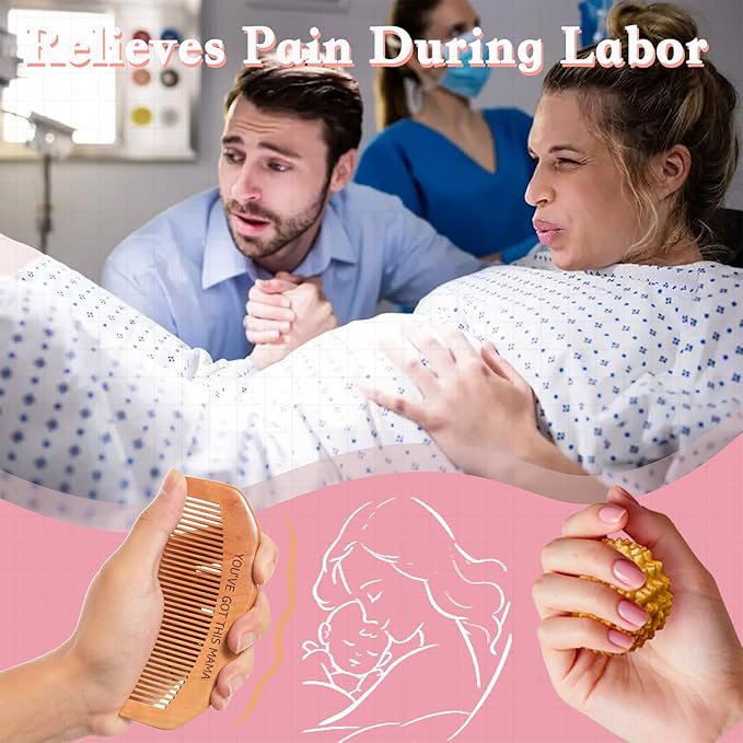 Birth Comb Acupressure Massage Ball Set - Wooden Labor Comb Natural Labor and Delivery Essentials, Mom to Be Gift, New Mom Gifts for Labor Pain Relief