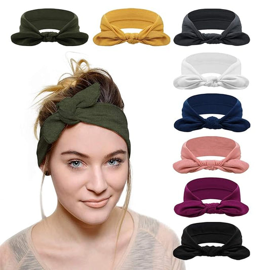 DRESHOW 8 Pack Headbands for Women Bow Knotted Hair Band Facial Cloth Rabbit Ears Running Sport Elastic Hair Wrap