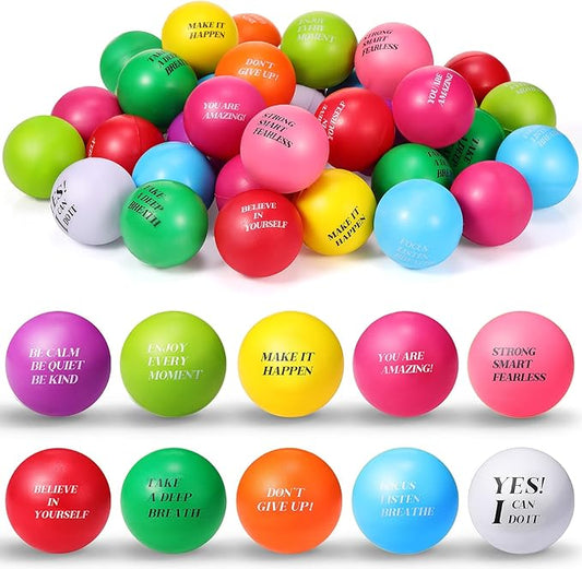 Sotiff 100 Pieces Motivational Stress Balls Colorful Foam Inspirational Relief Quotes Stress Balls Pack Employee Appreciation Gift for Relief Encouraging(One Size)