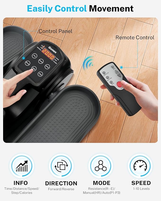 Gonex Under Desk Elliptical Exercise Machine, Leg Exerciser While Sitting for Seniors, 3-in-1 Mini Seated Pedal Exerciser as Seen on TV, 10 Resistance & Speed Levels, Manual/Auto with Remote