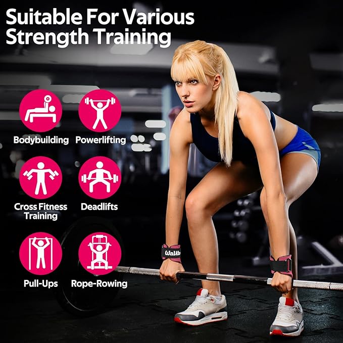 WALITO Weight Lifting Wrist Strap, Double Leather Weightlifting Wrist Straps for Gym Strength Training, Neoprene Padded Wrist Wraps - for Men & Women (Pair)