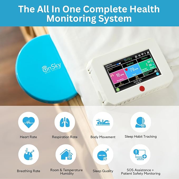 SkyPad FDA-Cleared Contactless Heart Rate & Breathing Monitor, Adult & Children Home Health Care - Senior & Nursing Home - Continuously Monitor Sleep & Wellness Anywhere Anytime - Urgency Alert