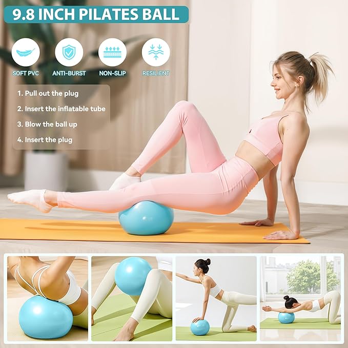 HASHMUST Pilates Ring Kit 12 PCS for Women, Home Workout Equipment with Magic Circle, Mini Exercise Ball, Resistance Bands, Massage Lacrosse, Yoga Strap, Full-Body Fitness Set for Toning & Gift