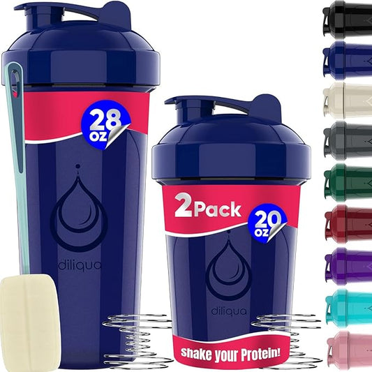 2 PACK, 28 oz & 20 oz Shaker Bottles with Powerful Wire Whisks for Protein Mixes | Leakproof Blender Shaker Bottle Pack | BPA-Free & Dishwasher Safe | Shaker Bottle | Shaker Cups for shakes