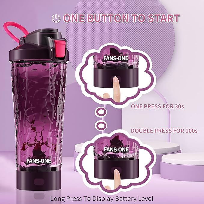 Electric Protein Shaker Bottle, Lockable Electric Blender Cup, 24oz Tritan USB Rechargeable Mixer, Portable Blender Shaker Cups for Protein Shakes for Women Men, Purple