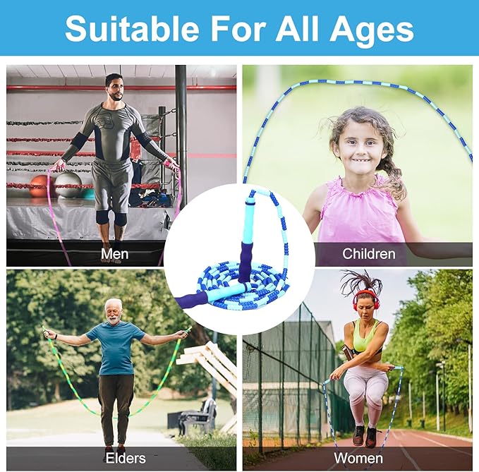 GRAWUN Jump Rope For Kids, Soft Beaded Jump Rope, Adjustable Length Tangle-Free Segmented Soft Beaded Skipping Rope,for Women, Men and Kids Keeping Fit, Workout and Weight Loss