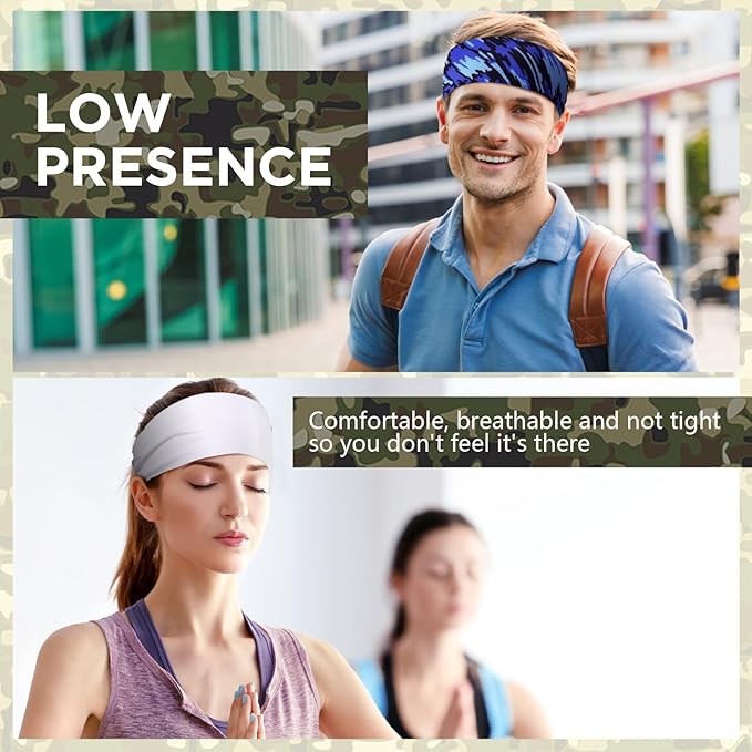 18 Pcs Sports Sweatbands for Men Women Camo Headbands Workout Non Slip Headbands Breathable Head Band Fitness Stretchy Unisex Hairband for Yoga Running Cycling Ball